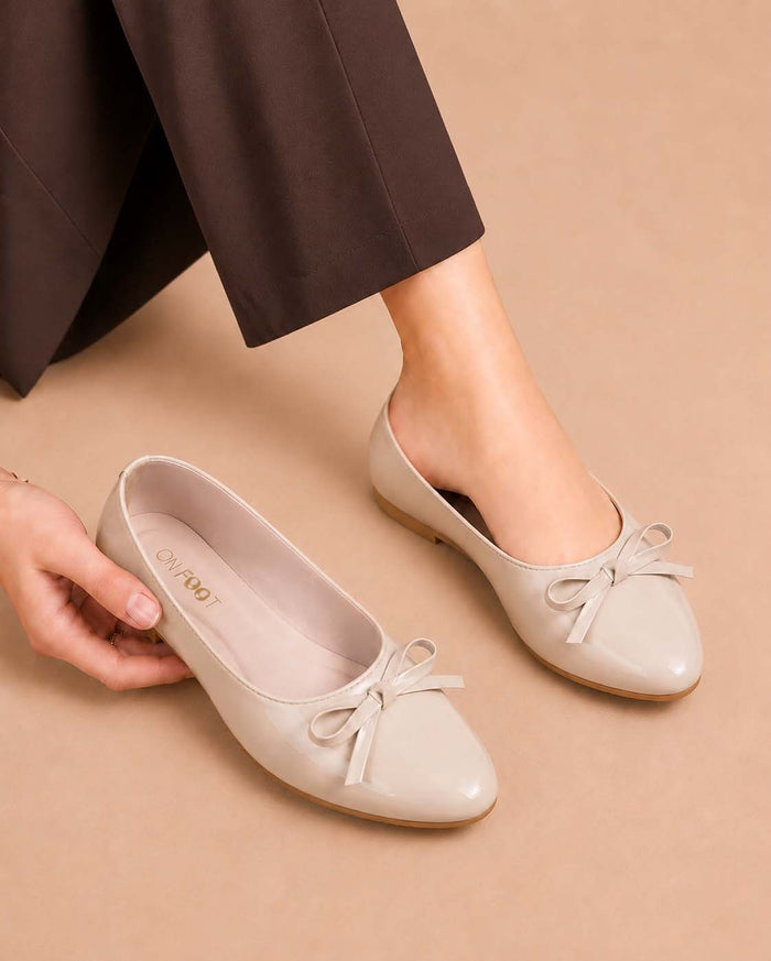 Classic Bow Ballet patent flats in Fawn by ON FOOT - view 1