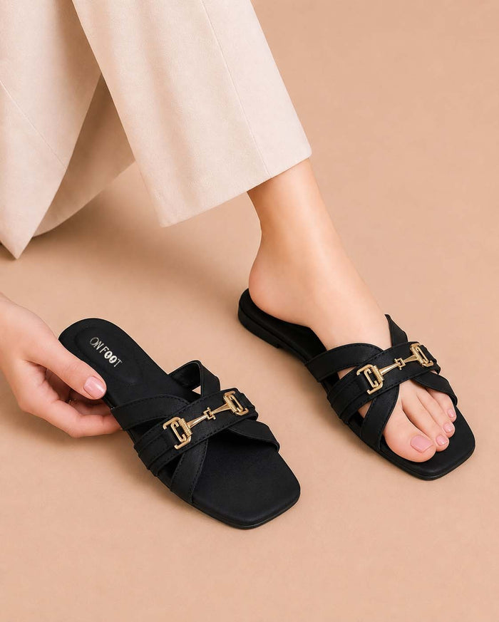 Cross-Strap Slide Sandals