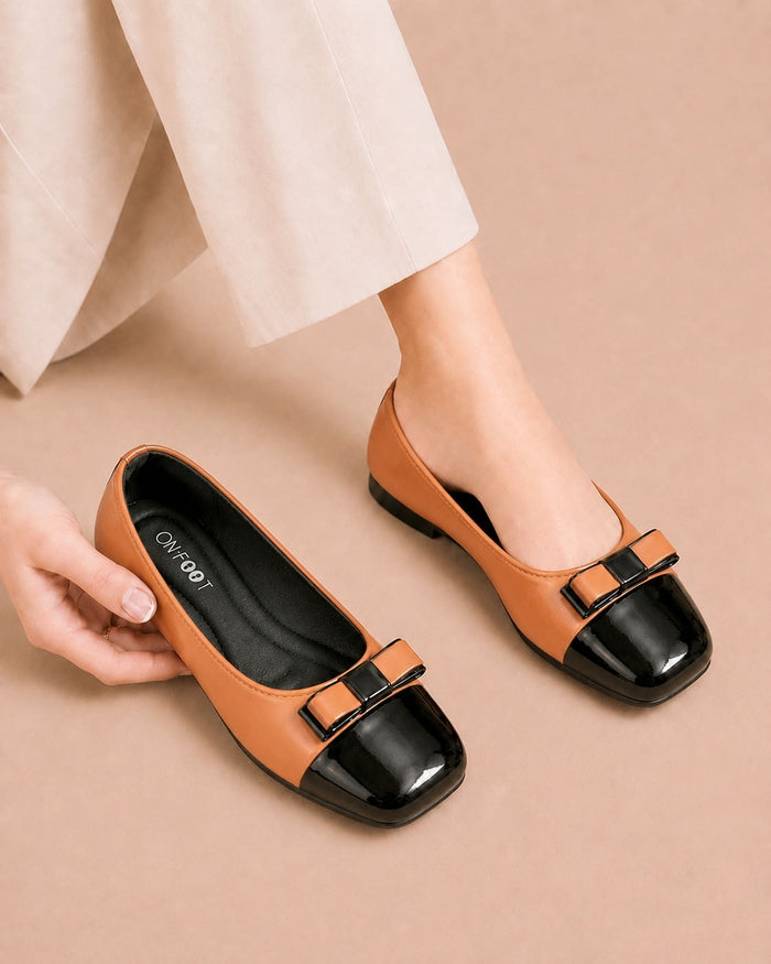 Square Toe Ballet two-tone flats in Mustard by ON FOOT - view 1