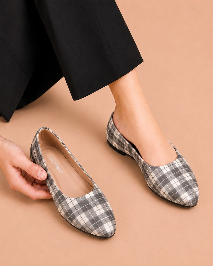 Sleek Soul checkered ballerina flats in Black White by ON FOOT - view 1