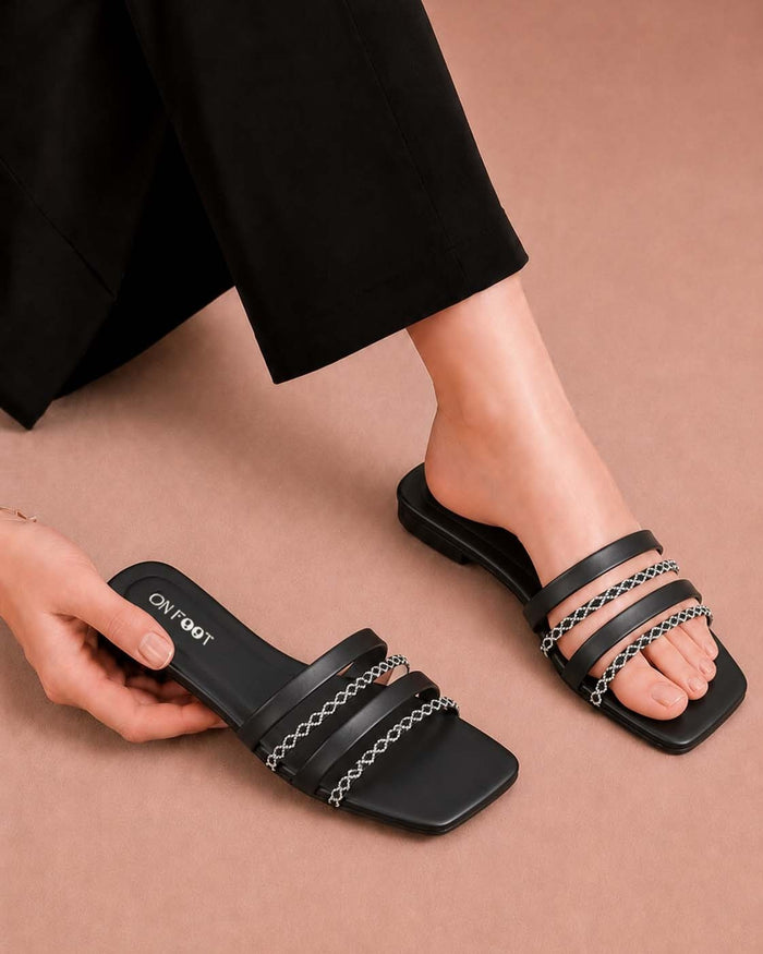 Royal Gleam beaded square-toe flat by ON FOOT - view 1