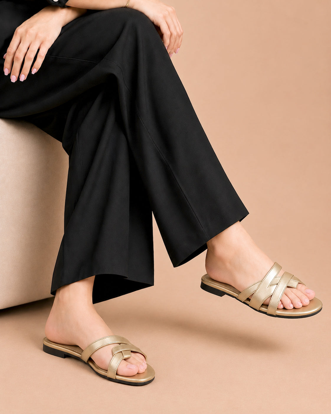 Metallic Cross Strap Flat