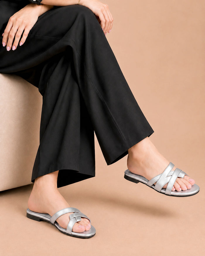 Metallic Cross Strap flat sandals by ON FOOT - view 4