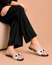 Square-Toe Slide Sandals – Double Bow