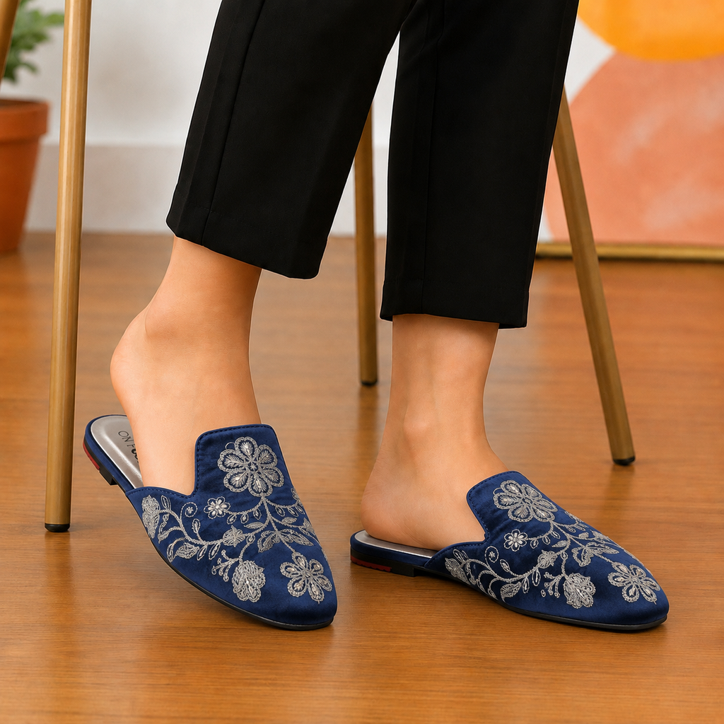 Elegant Floral Embroidered Backless Loafers