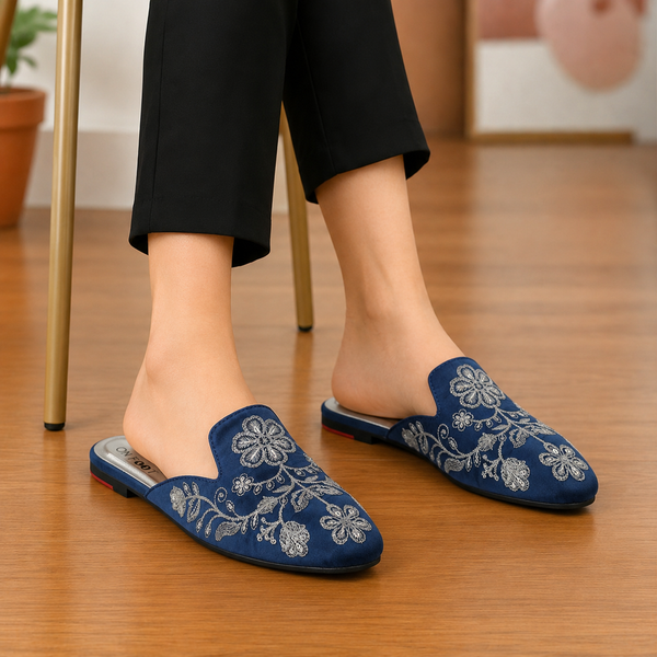 Elegant Floral Embroidered Backless Loafers