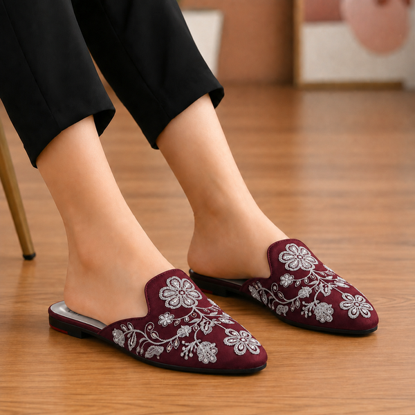 Elegant Floral Embroidered Backless Loafers