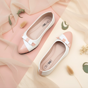 Glossy Grace two-tone bow pumps in Pink by ON FOOT - view 3