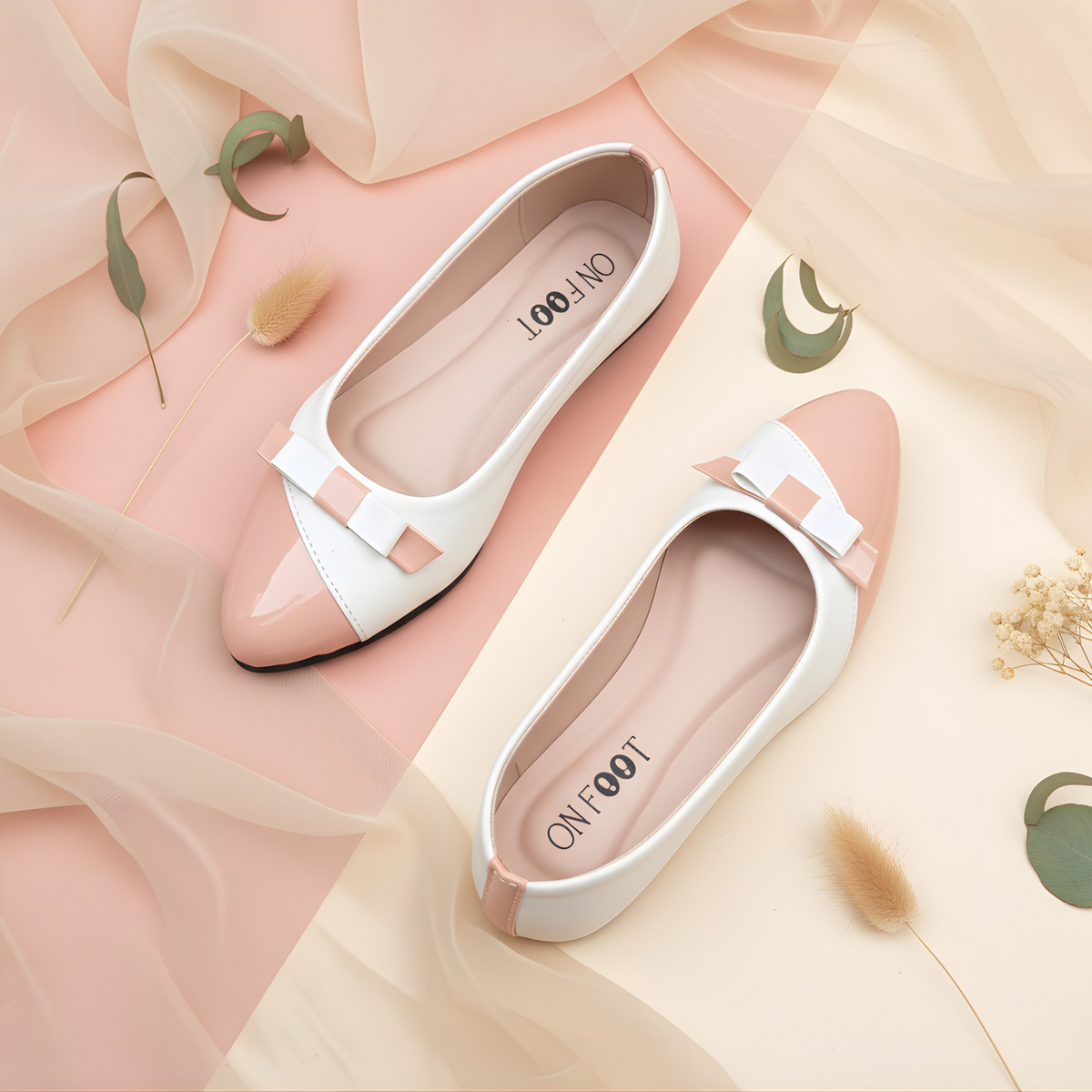 Glossy Grace two-tone bow pumps in Pink by ON FOOT - view 3