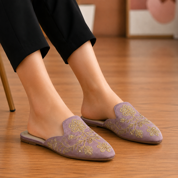 Elegant Floral Embroidered Backless Loafers