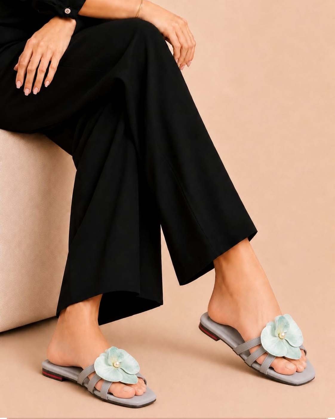 Floral Olive slip-on sandals by ON FOOT - view 7