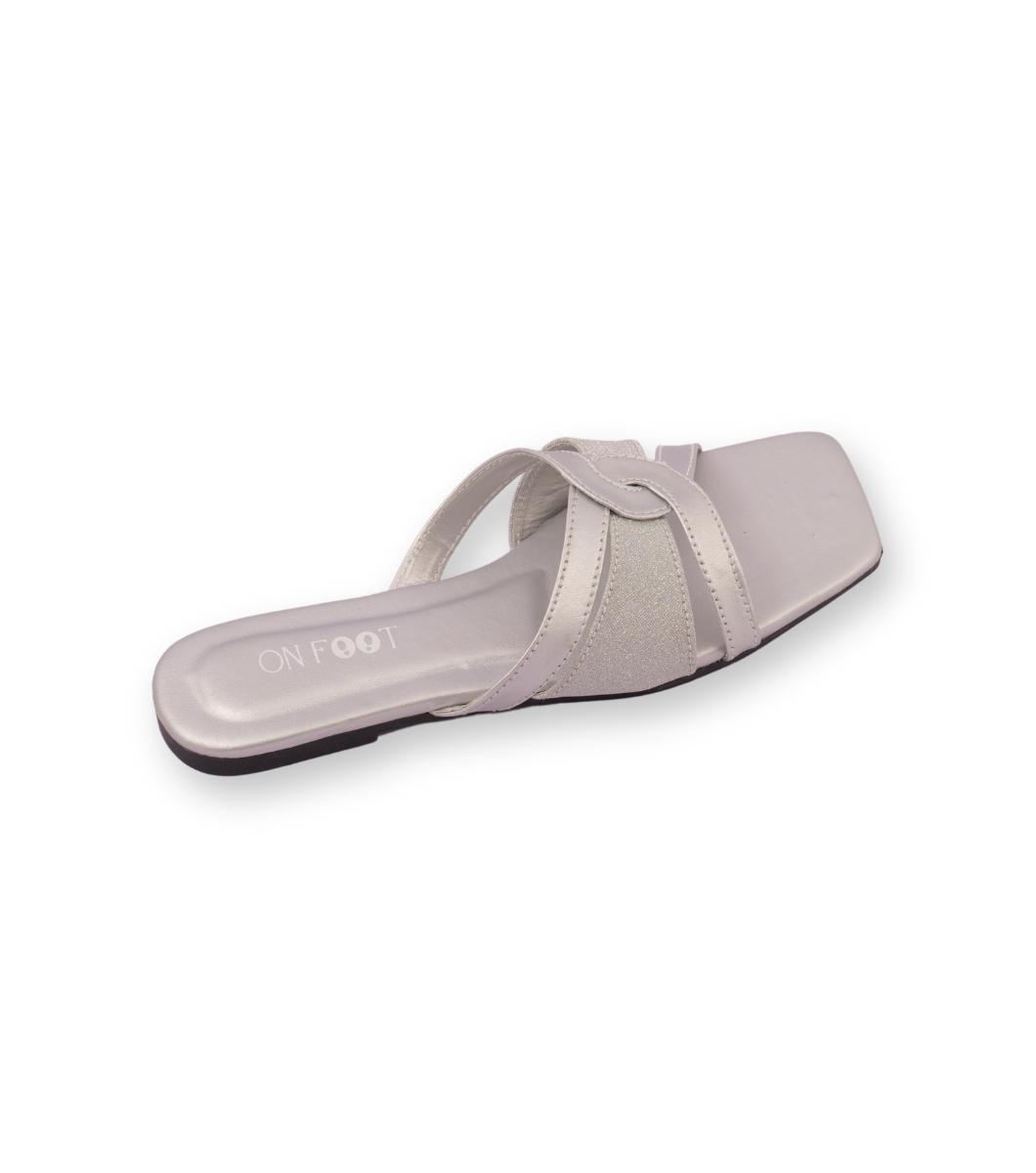 Silver Gleam metallic cross-strap flats by ON FOOT - view 9