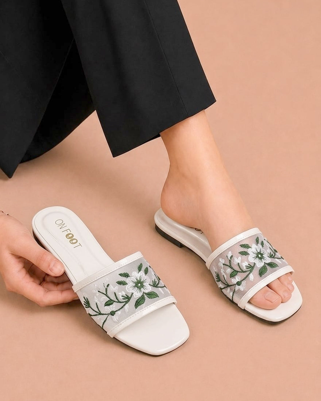 Floral Embroidered Mesh Flat