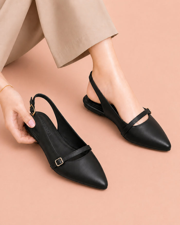 Pointed Toe Slingback - Black