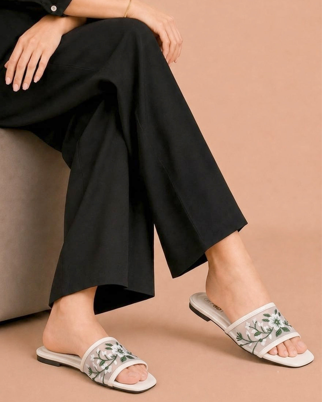 Floral Embroidered Mesh Flat