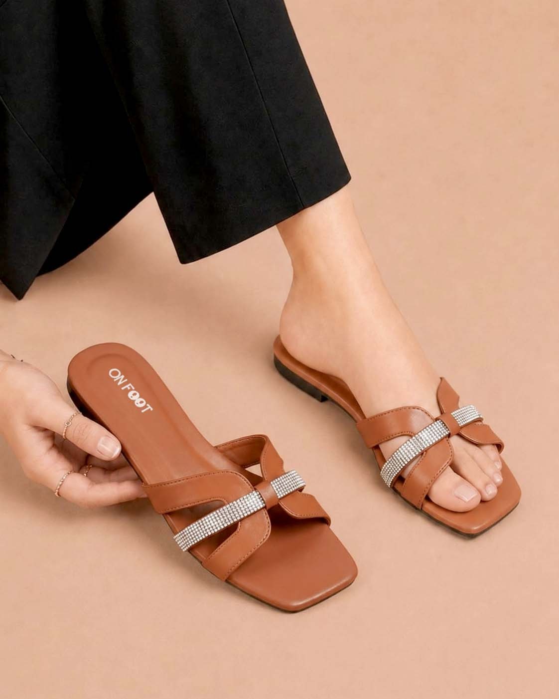 Crystal Glide rhinestone crisscross flat slippers by ON FOOT - view 3