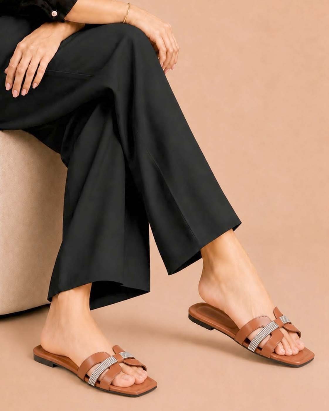 Crystal Glide rhinestone crisscross flat slippers by ON FOOT - view 5