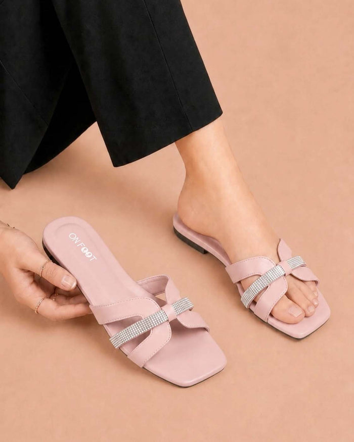 Crystal Glide rhinestone crisscross flat slippers by ON FOOT - view 1