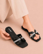 Crystal Glide rhinestone crisscross flat slippers by ON FOOT - view 2