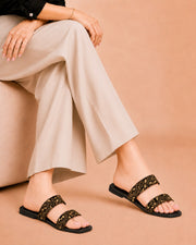 Velvet Crest patterned duo-strap flats by ON FOOT - view 3