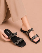 Velvet Crest patterned duo-strap flats by ON FOOT - view 2