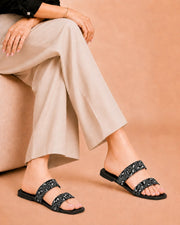 Velvet Crest patterned duo-strap flats by ON FOOT - view 4