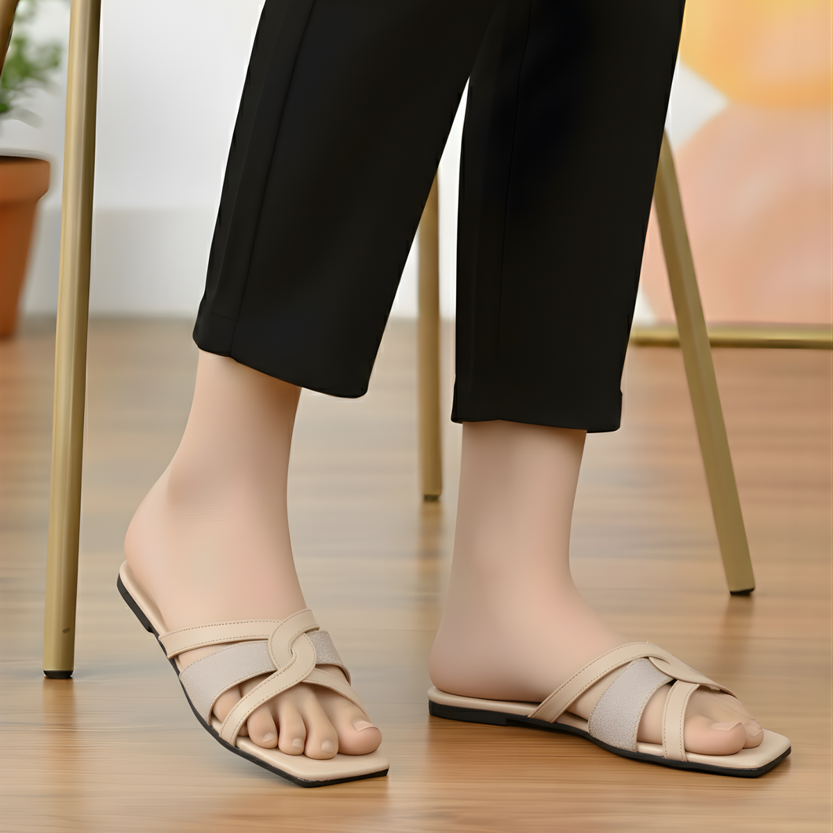Silver Gleam metallic cross-strap flats by ON FOOT - view 5