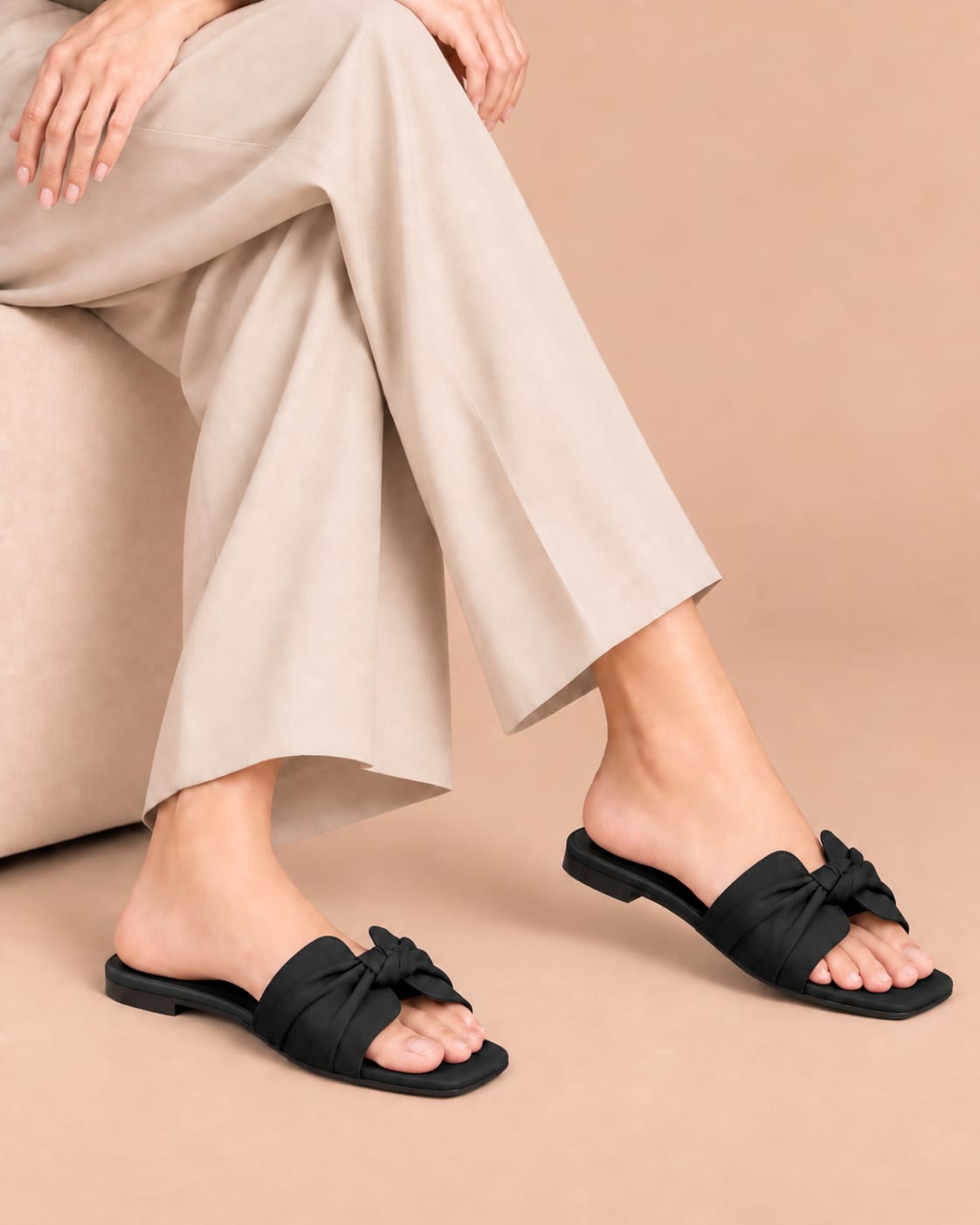 Black Grace Bow Slides by ON FOOT - bow sandals, view 2