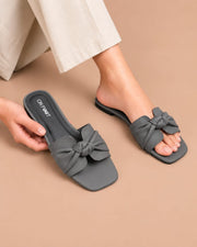 Grey Grace Bow Slides by ON FOOT - bow sandals, view 1