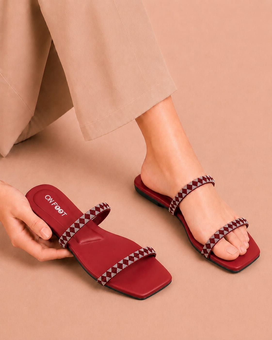 Gleam Walk beaded double-strap flat sandals by ON FOOT - view 3
