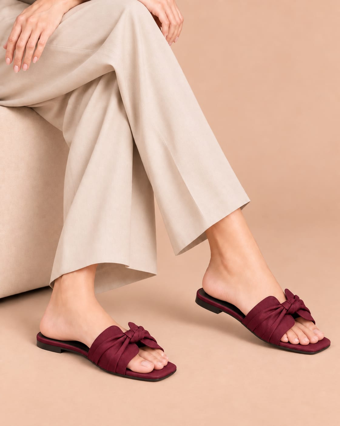 Maroon Grace Bow Slides by ON FOOT - bow sandals, view 2