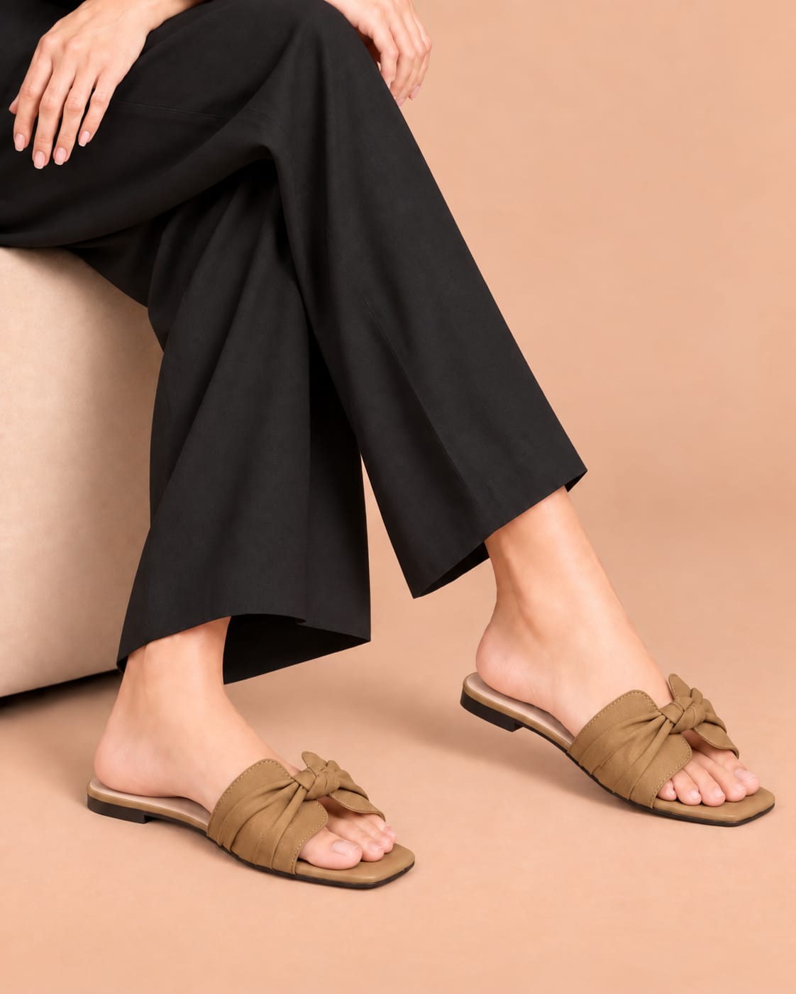 Camel Brown Grace Bow Slides by ON FOOT - bow sandals, view 2