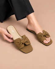 Camel Brown Grace Bow Slides by ON FOOT - bow sandals, view 1