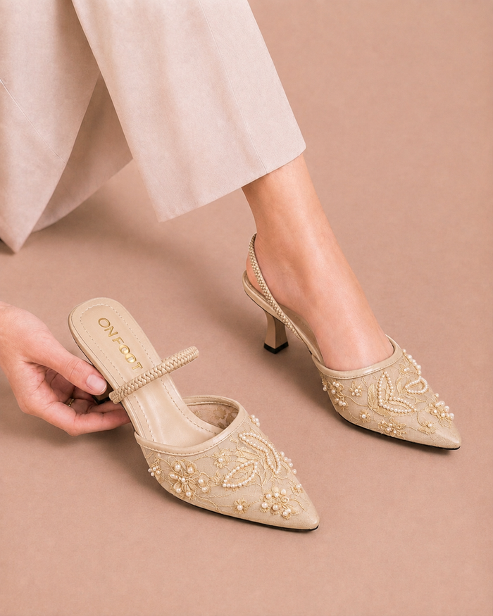 Pearl Lace Embellished Heels