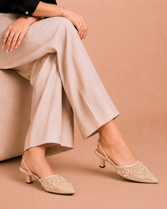 Pearl Lace Embellished Heels