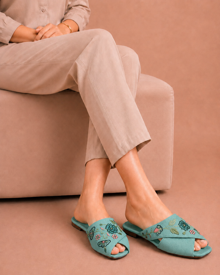 C-Green Floral Cross Mules