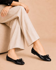 Black Classic Bow Ballet flats by ON FOOT - patent bow ballet flats, side view