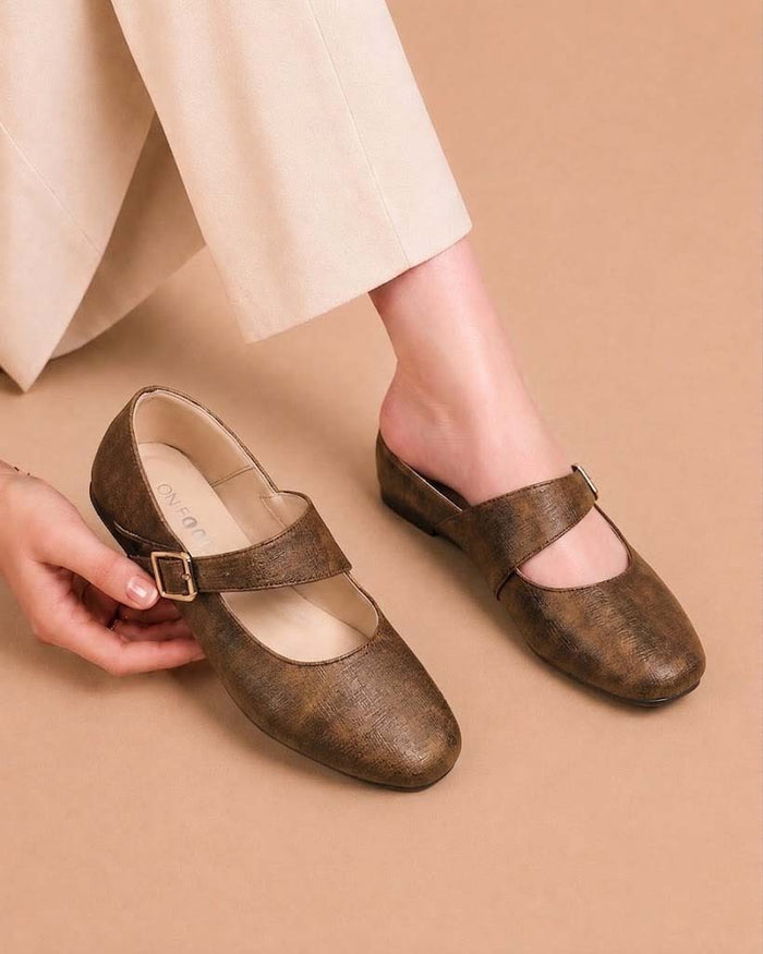 Mary Jane Flats – Buckle Strap - Mustard