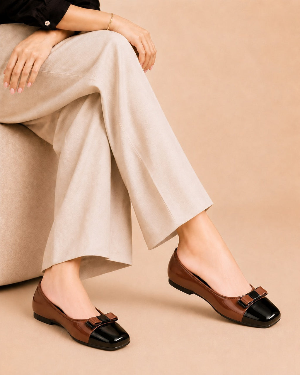 Square Toe Ballet Flats with Bow