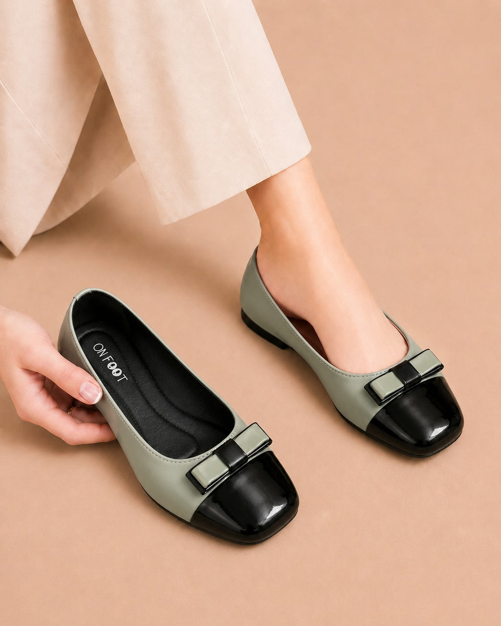 Square Toe Ballet Flats with Bow