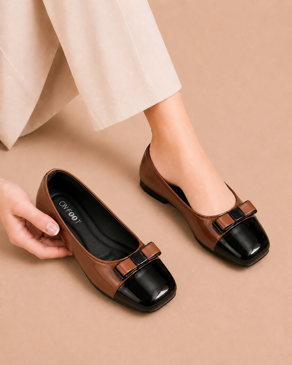 Square Toe Ballet Flats with Bow