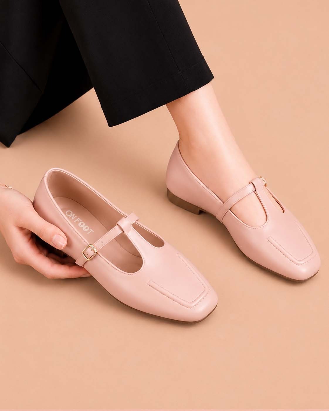 Satin Step classic flat pumps in Peach by ON FOOT - view 1