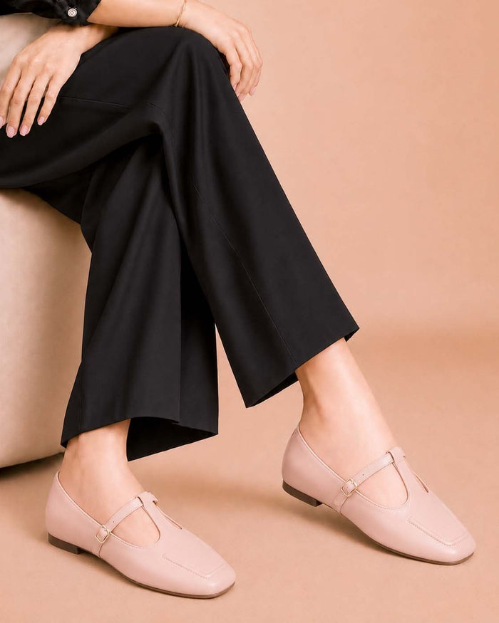 Satin Step classic flat pumps in Peach by ON FOOT - view 2