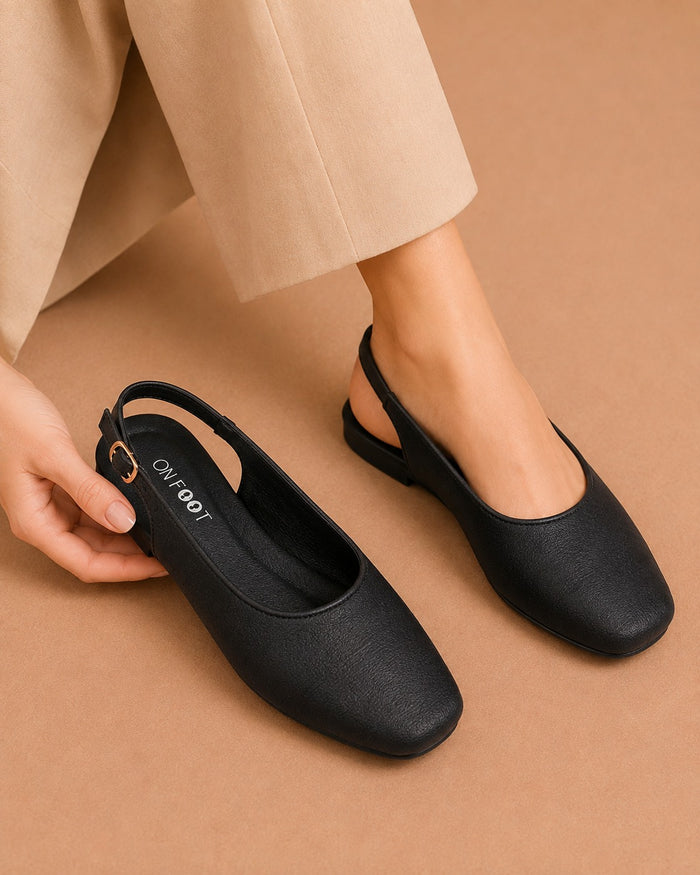 Slingback Shoes G buckle flats in Black by ON FOOT - view 1