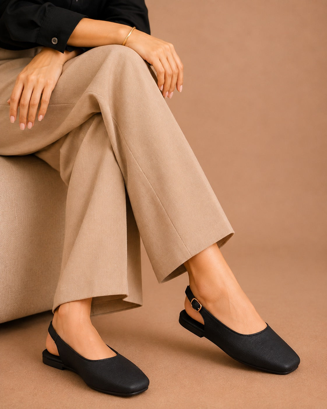 Slingback Shoes G buckle flats in Black by ON FOOT - view 2