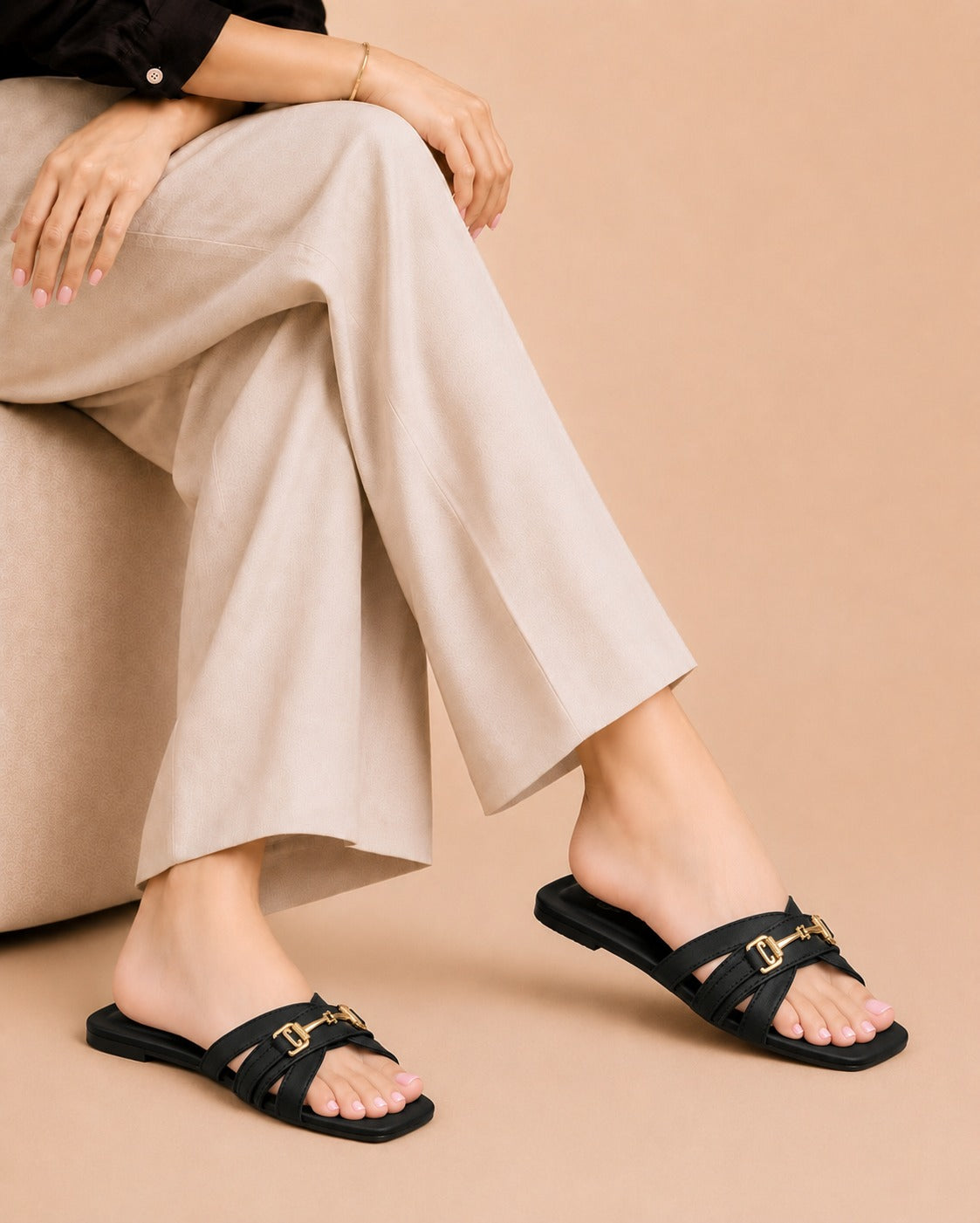 Cross-Strap Slide Sandals