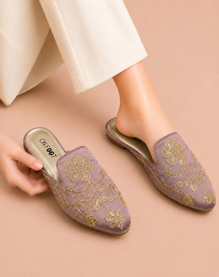 Floral Backless Loafers - Dustry Pink