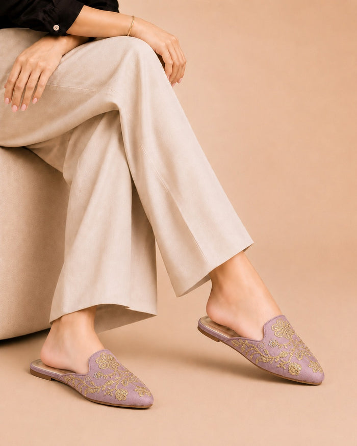 Floral Backless Loafers - Dustry Pink