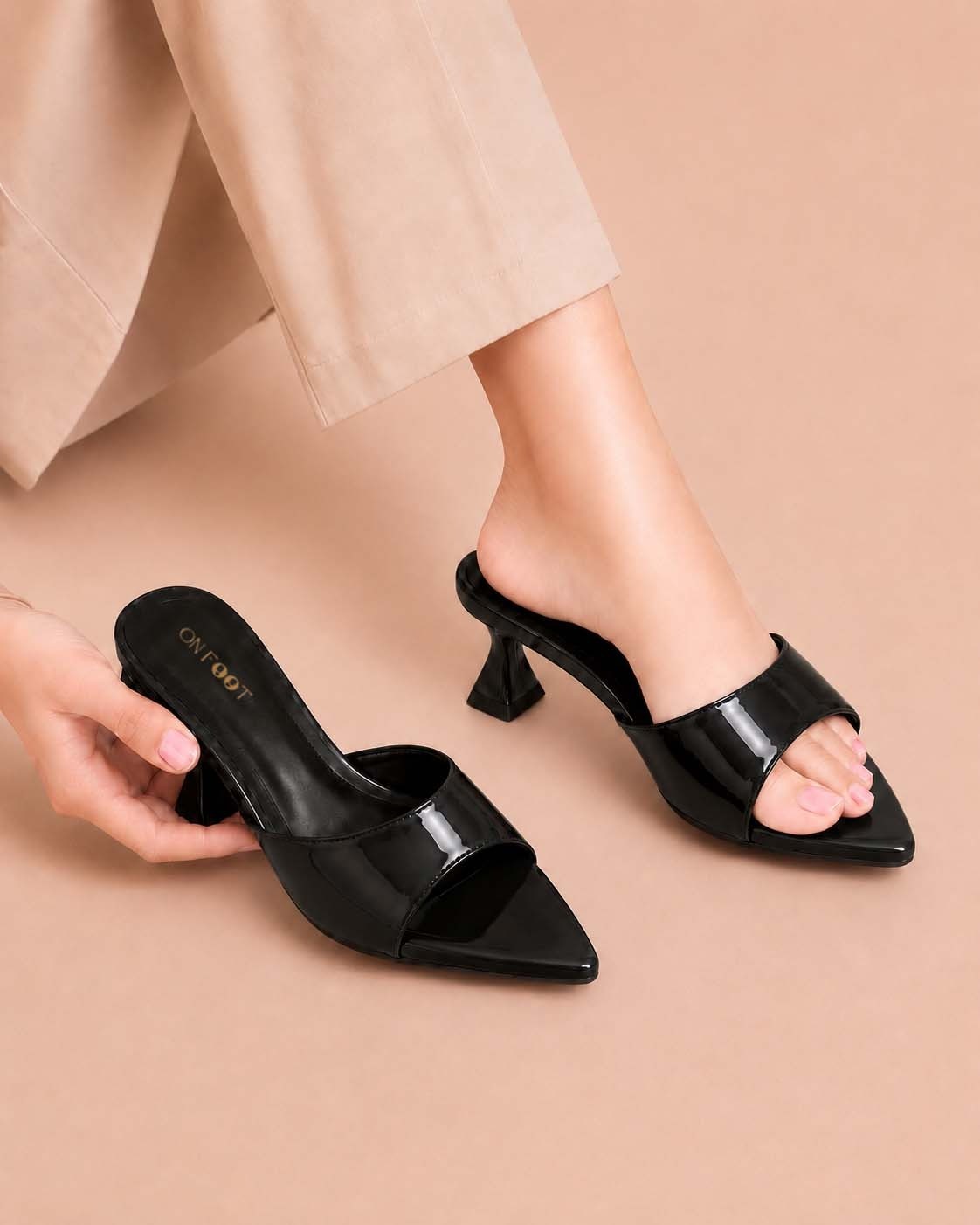 Black Gloss Slide Heel