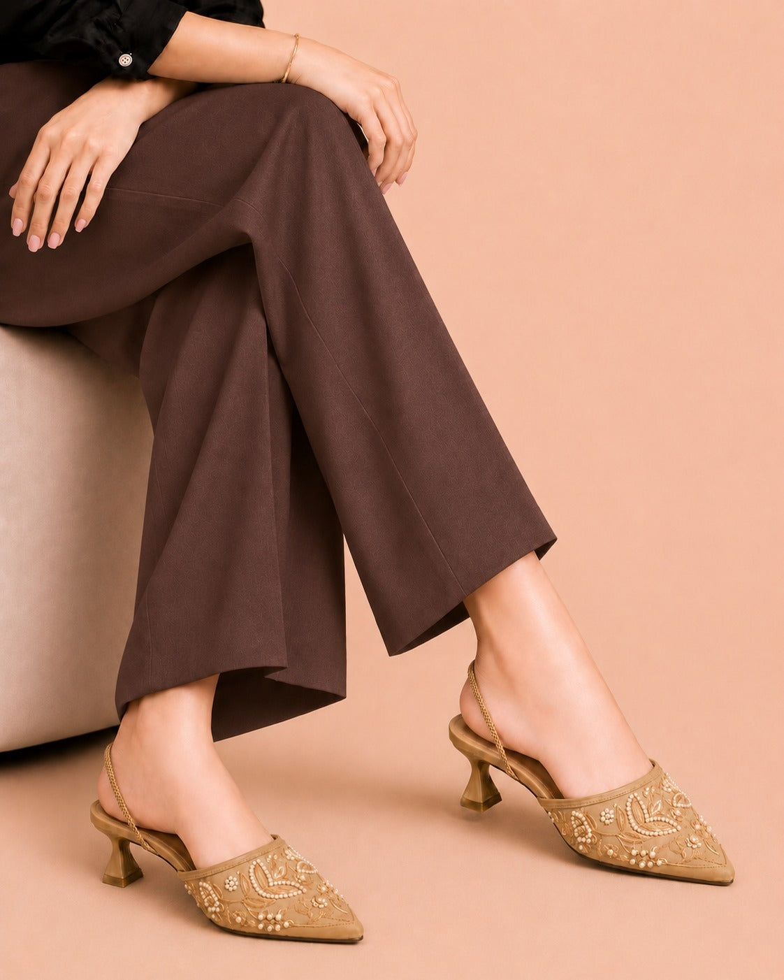 Mustard Lace Embellished Heel